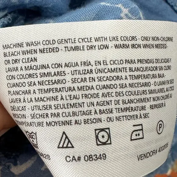 Vintage America Blues Women Missy Top L Blue Floral SOFT 100% Modal Boho Crochet - Picture 7 of 11